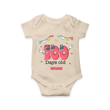 100 Days 100 | Personalized Baby Romper for 100 Days Milestone - IVORY - New Born (Chest 14")