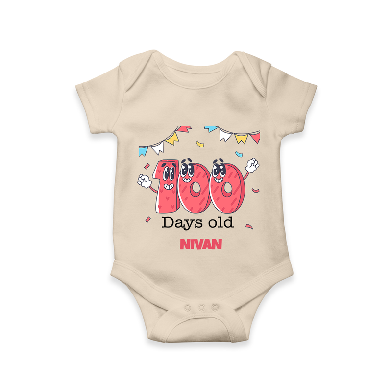 100 Days 100 | Personalized Baby Romper for 100 Days Milestone - IVORY - New Born (Chest 14")