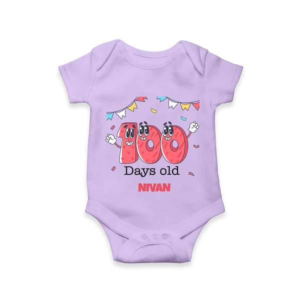 100 Days 100 | Personalized Baby Romper for 100 Days Milestone - LILAC - New Born (Chest 14")