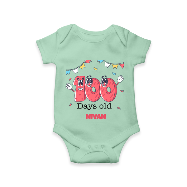 100 Days 100 | Personalized Baby Romper for 100 Days Milestone - MINT GREEN - New Born (Chest 14")