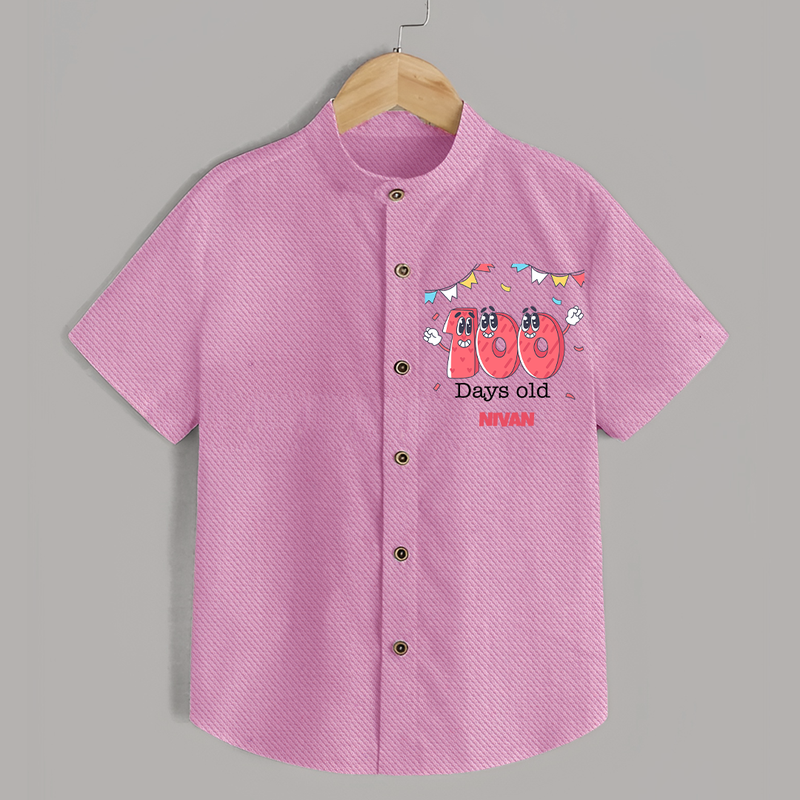 100 Days 100 | Personalized Baby Shirt for 100 Days Milestone - BABY PINK - 0 - 6 Months Old (Chest 23")