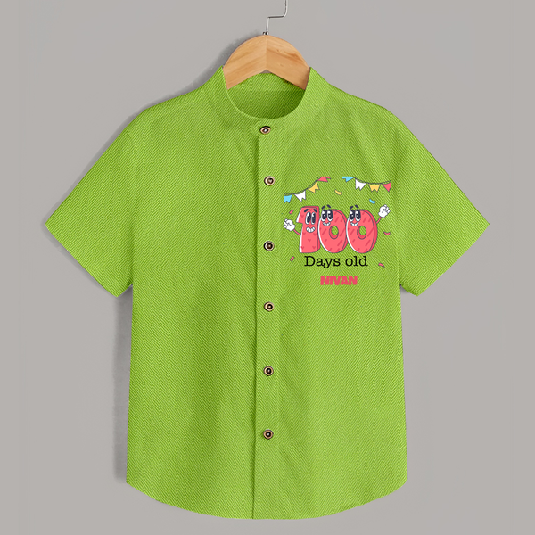100 Days 100 | Personalized Baby Shirt for 100 Days Milestone - LIME GREEN - 0 - 6 Months Old (Chest 23")
