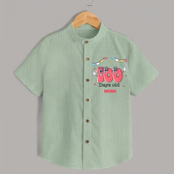 100 Days 100 | Personalized Baby Shirt for 100 Days Milestone - MINT GREEN - 0 - 6 Months Old (Chest 23")