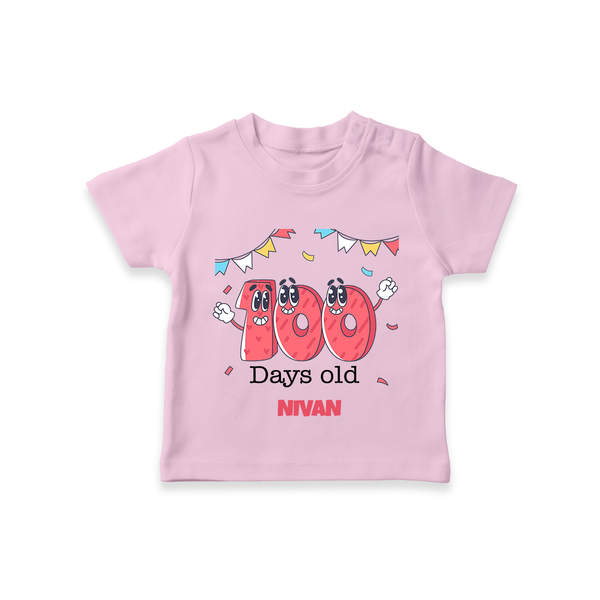 100 Days 100 | Personalized Baby T-Shirt for 100 Days Milestone - BABY PINK - 0-5 Months Old (Chest 17")