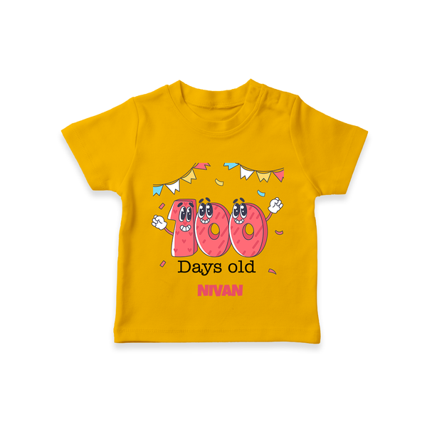 100 Days 100 | Personalized Baby T-Shirt for 100 Days Milestone - CHROME YELLOW - 0-5 Months Old (Chest 17")