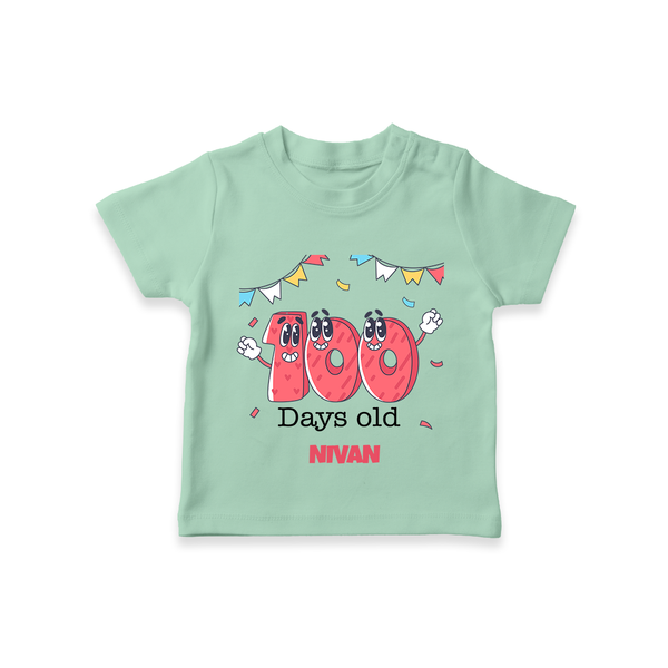 100 Days 100 | Personalized Baby T-Shirt for 100 Days Milestone - MINT GREEN - 0-5 Months Old (Chest 17")