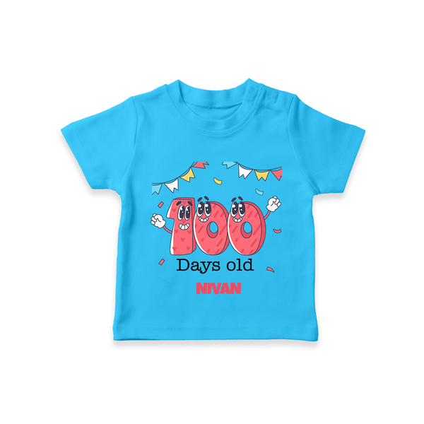 100 Days 100 | Personalized Baby T-Shirt for 100 Days Milestone - SKY BLUE - 0-5 Months Old (Chest 17")