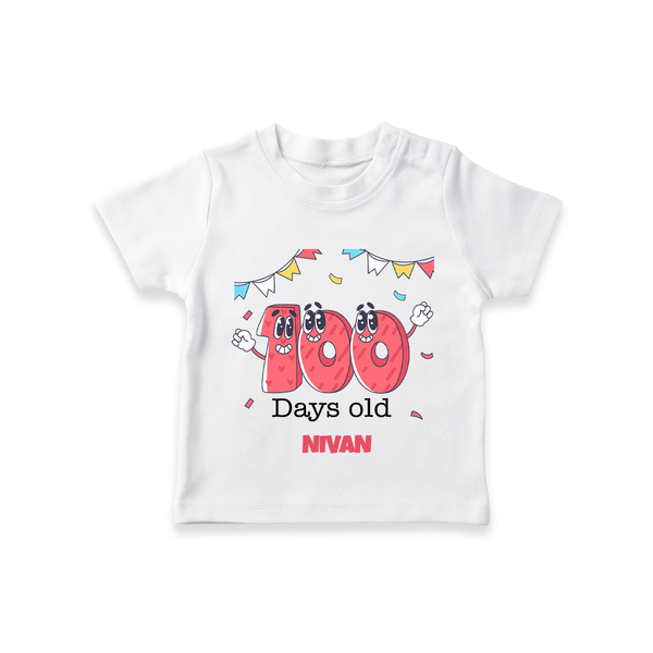 100 Days 100 | Personalized Baby T-Shirt for 100 Days Milestone - WHITE - 0-5 Months Old (Chest 17")