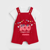 100 Days 100 | Personalized Baby Dungaree Set for 100 Days Milestone - RED - 0 - 5 Months Old (Chest 18")