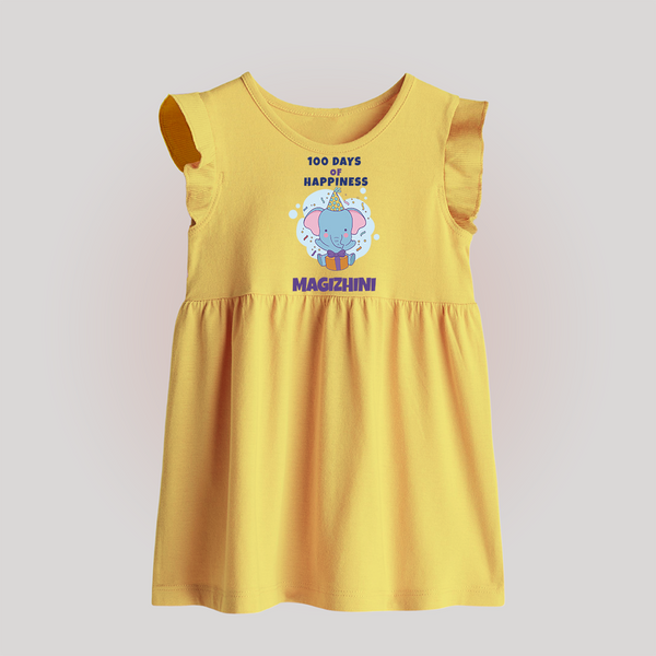 100 Days of Happiness Baby Frock | Custom Baby Frock for 100 Days Celebration - PASTEL YELLOW - 0 - 3 Months Old (Chest 17")