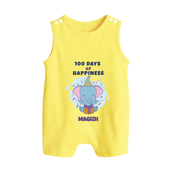 100 Days of Happiness Romper Suit | Custom Baby Romper Suit for 100 Days Celebration - PASTEL YELLOW - 0 - 5 Months Old (Chest 18")