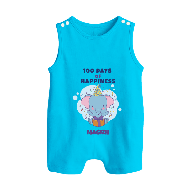 100 Days of Happiness Romper Suit | Custom Baby Romper Suit for 100 Days Celebration - SKY BLUE - 0 - 5 Months Old (Chest 18")