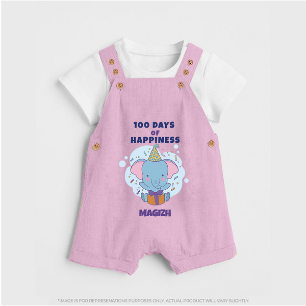 100 Days of Happiness Dungaree Set | Custom Baby Dungaree Set for 100 Days Celebration - BABY PINK - 0 - 5 Months Old (Chest 18")