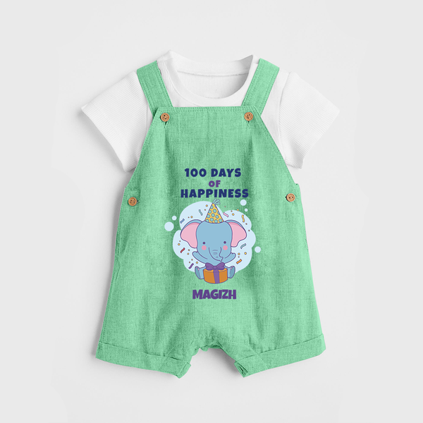 100 Days of Happiness Dungaree Set | Custom Baby Dungaree Set for 100 Days Celebration - GREEN - 0 - 5 Months Old (Chest 18")
