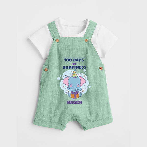 100 Days of Happiness Dungaree Set | Custom Baby Dungaree Set for 100 Days Celebration - MINT GREEN - 0 - 5 Months Old (Chest 18")