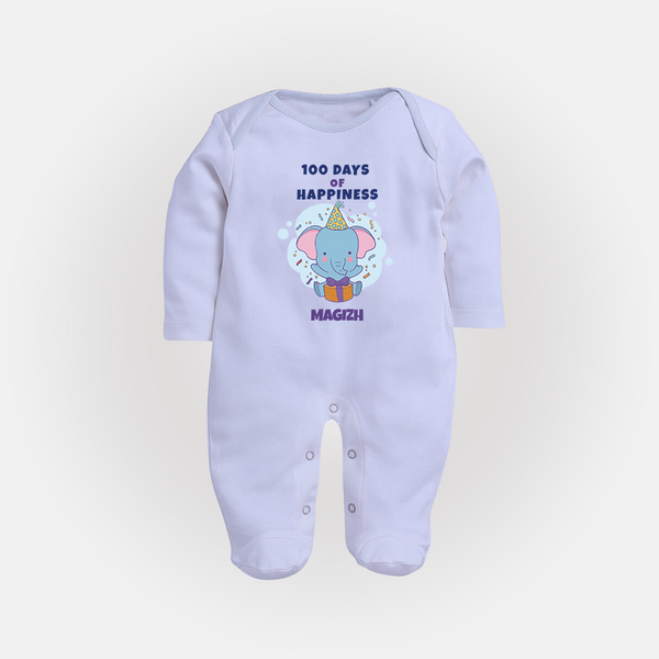 100 Days of Happiness Sleep Suit | Custom Baby Sleep Suit for 100 Days Celebration - BABY BLUE - New Born (Chest 7.5")