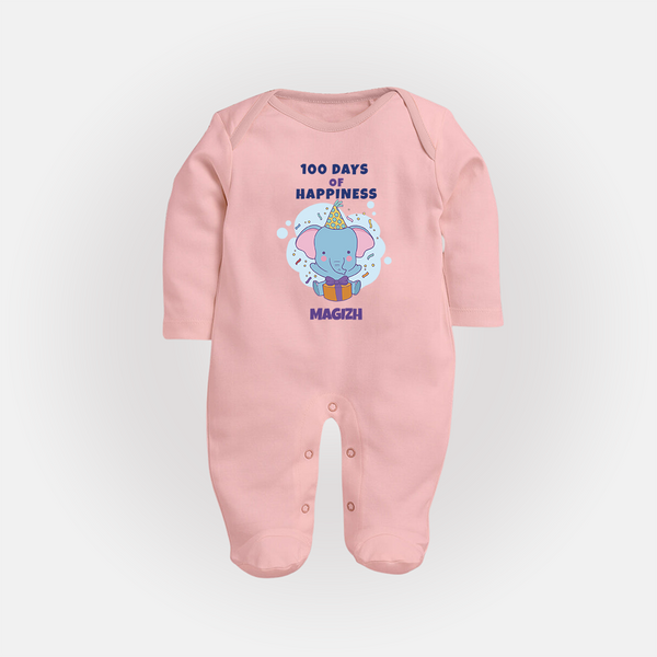 100 Days of Happiness Sleep Suit | Custom Baby Sleep Suit for 100 Days Celebration - BABY PINK - New Born (Chest 7.5")