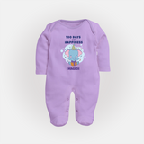 100 Days of Happiness Sleep Suit | Custom Baby Sleep Suit for 100 Days Celebration - LILAC - New Born (Chest 7.5")