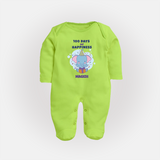 100 Days of Happiness Sleep Suit | Custom Baby Sleep Suit for 100 Days Celebration - LIME GREEN - New Born (Chest 7.5")