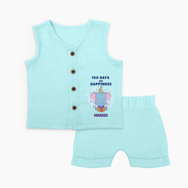 100 Days of Happiness Jabla Set | Custom Baby Jabla Set for 100 Days Celebration - BABY BLUE - 0 - 3 Months Old (Chest 9.8")