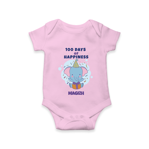 100 Days of Happiness Romper | Custom Baby Romper for 100 Days Celebration - BABY PINK - New Born (Chest 14")