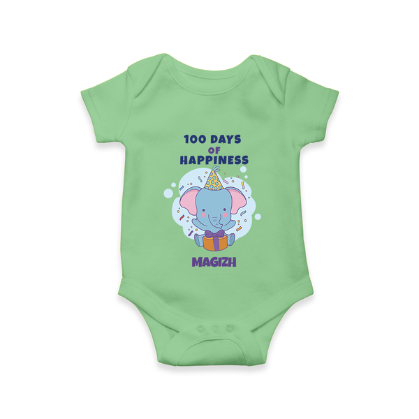 100 Days of Happiness Romper | Custom Baby Romper for 100 Days Celebration - GREEN - New Born (Chest 14")