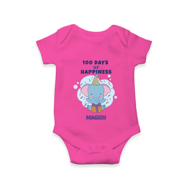 100 Days of Happiness Romper | Custom Baby Romper for 100 Days Celebration - HOT PINK - New Born (Chest 14")