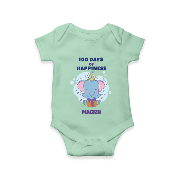 100 Days of Happiness Romper | Custom Baby Romper for 100 Days Celebration - MINT GREEN - New Born (Chest 14")