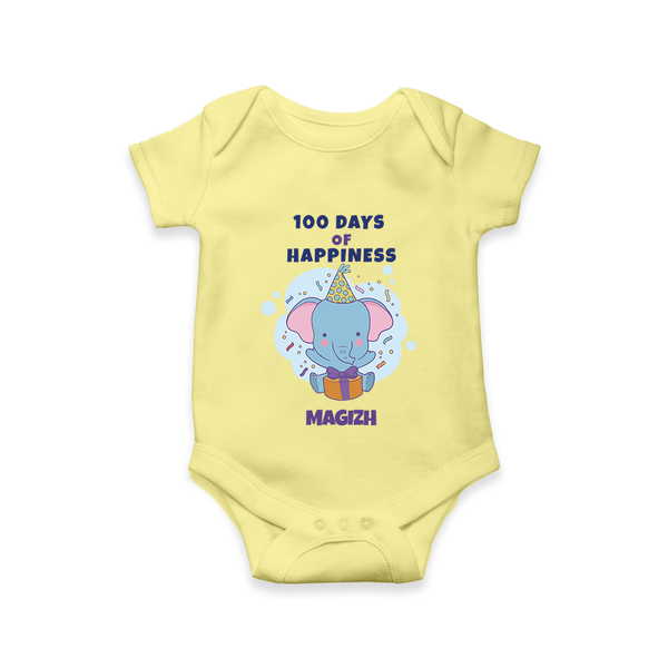 100 Days of Happiness Romper | Custom Baby Romper for 100 Days Celebration - PASTEL YELLOW - New Born (Chest 14")
