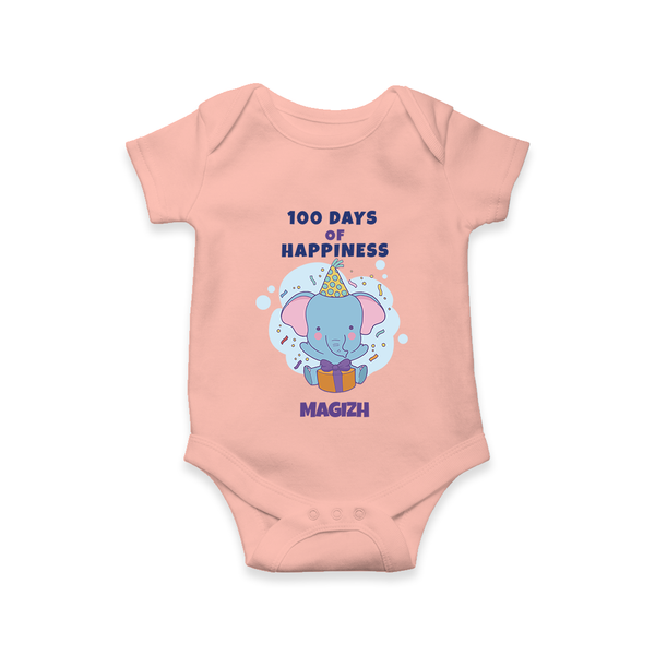 100 Days of Happiness Romper | Custom Baby Romper for 100 Days Celebration - PEACH - New Born (Chest 14")