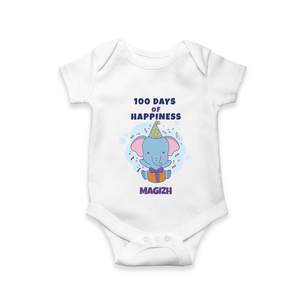 100 Days of Happiness Romper | Custom Baby Romper for 100 Days Celebration - WHITE - New Born (Chest 14")