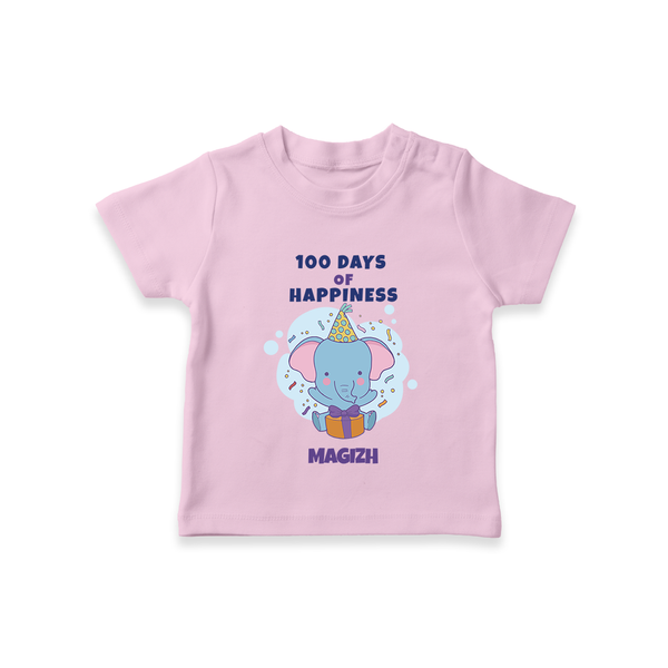 100 Days of Happiness T-Shirt | Custom Baby T-Shirt for 100 Days Celebration - BABY PINK - 0-5 Months Old (Chest 17")