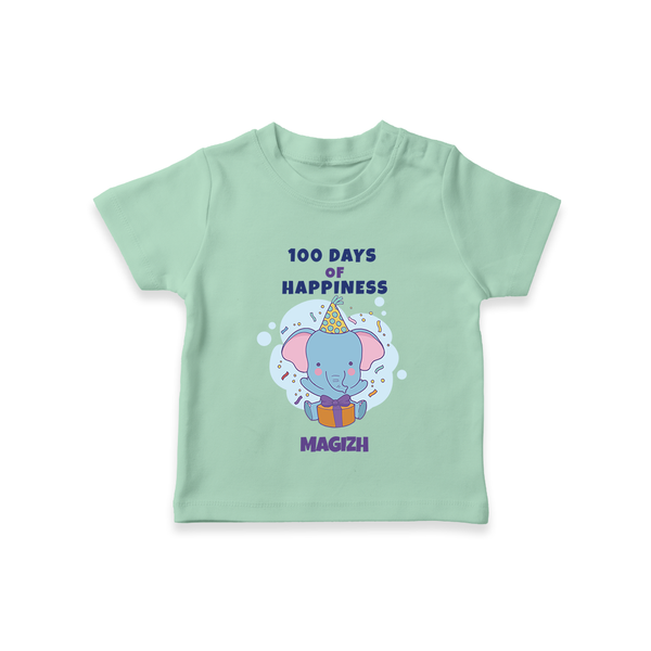 100 Days of Happiness T-Shirt | Custom Baby T-Shirt for 100 Days Celebration - MINT GREEN - 0-5 Months Old (Chest 17")