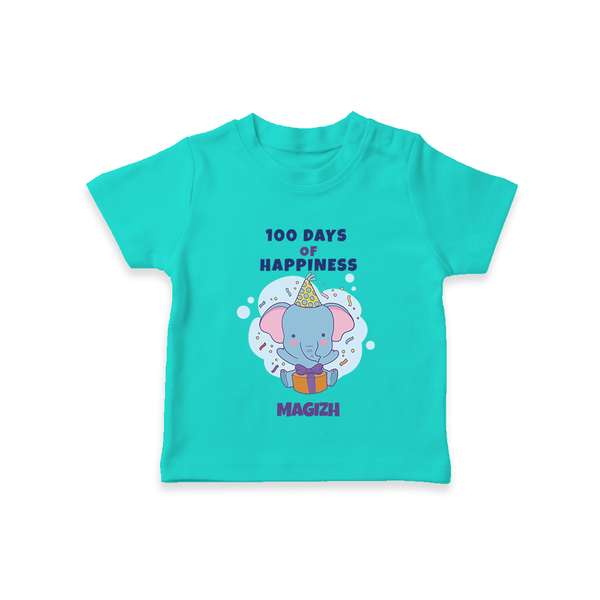 100 Days of Happiness T-Shirt | Custom Baby T-Shirt for 100 Days Celebration - TEAL - 0-5 Months Old (Chest 17")