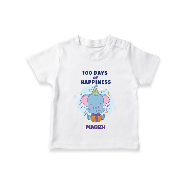100 Days of Happiness T-Shirt | Custom Baby T-Shirt for 100 Days Celebration - WHITE - 0-5 Months Old (Chest 17")