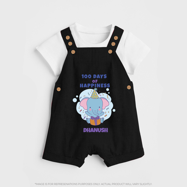100 Days of Happiness Dungaree Set | Custom Baby Dungaree Set for 100 Days Celebration - BLACK - 0 - 5 Months Old (Chest 18")