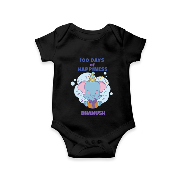 100 Days of Happiness Romper | Custom Baby Romper for 100 Days Celebration - BLACK - New Born (Chest 14")