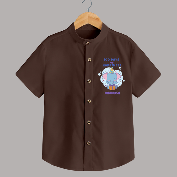 100 Days of Happiness Shirt | Custom Baby Shirt for 100 Days Celebration - CHOCOLATE BROWN - 0 - 6 Months Old (Chest 23")