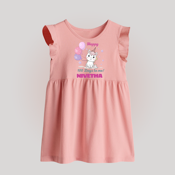 Happy 100 Days to Me Baby Frock | Personalized Baby Frock for 100 Days - BABY PINK - 0 - 3 Months Old (Chest 17")