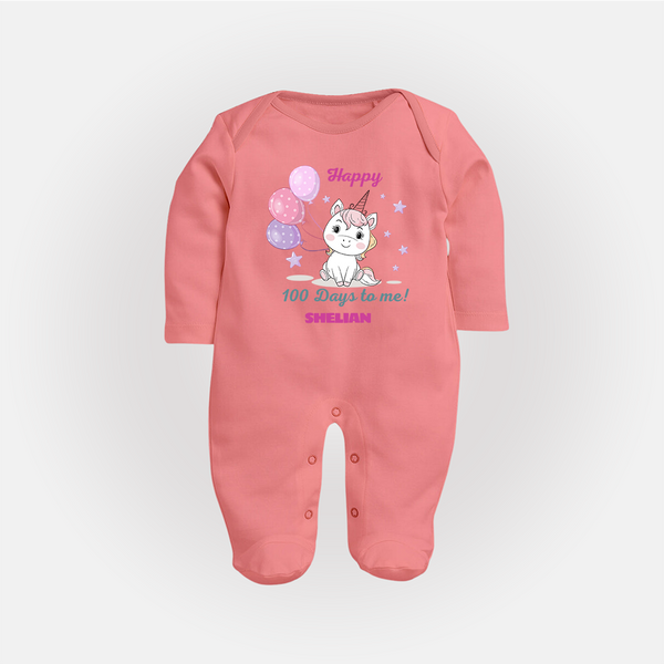 Happy 100 Days to Me Sleep Suit | Personalized Baby Sleep Suit for 100 Days - PEACH - New Born (Chest 7.5")