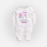 Happy 100 Days to Me Sleep Suit | Personalized Baby Sleep Suit for 100 Days - WHITE - New Born (Chest 7.5")