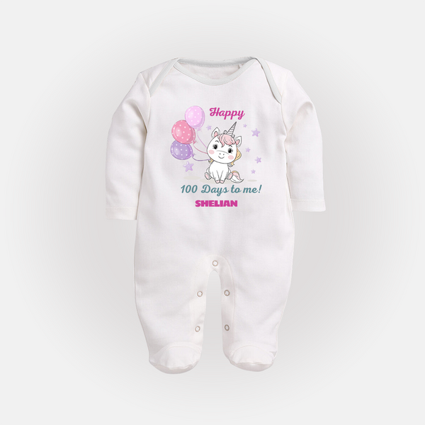 Happy 100 Days to Me Sleep Suit | Personalized Baby Sleep Suit for 100 Days - WHITE - New Born (Chest 7.5")