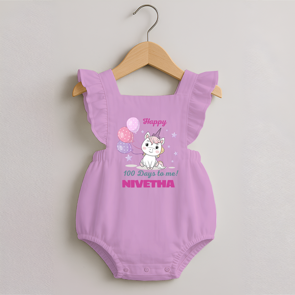 Happy 100 Days to Me Romper Frock | Personalized Baby Romper Frock for 100 Days - BABY PINK - 0 - 3 Months Old (Chest 19")