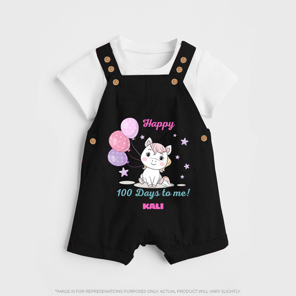 Happy 100 Days to Me Dungaree Set | Personalized Baby Dungaree Set for 100 Days - BLACK - 0 - 5 Months Old (Chest 18")
