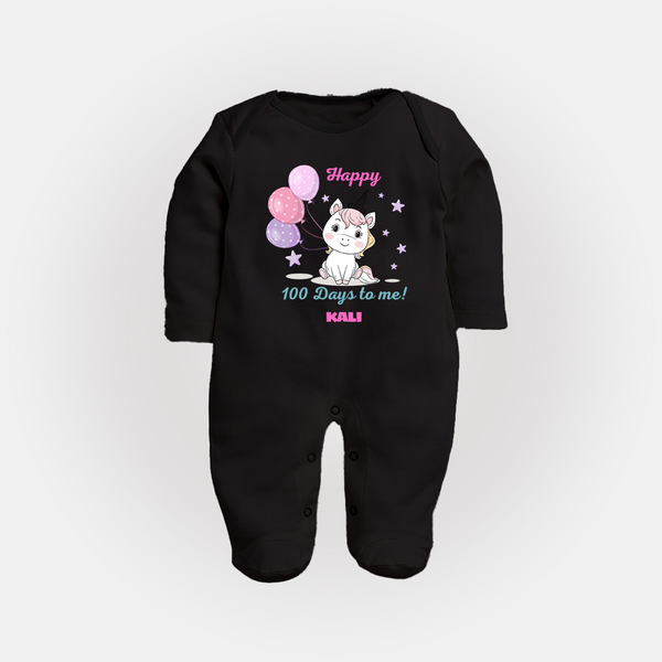 Happy 100 Days to Me Sleep Suit | Personalized Baby Sleep Suit for 100 Days - BLACK - New Born (Chest 7.5")