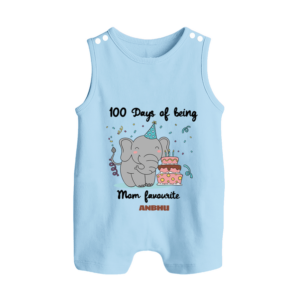100 Days of Being Mom’s Favorite Romper Suit | Custom Baby Romper Suit for 100 Days - BABY BLUE - 0 - 5 Months Old (Chest 18")