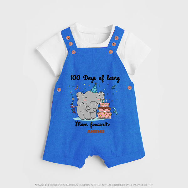 100 Days of Being Mom’s Favorite Dungaree Set | Custom Baby Dungaree Set for 100 Days - COBALT BLUE - 0 - 5 Months Old (Chest 18")