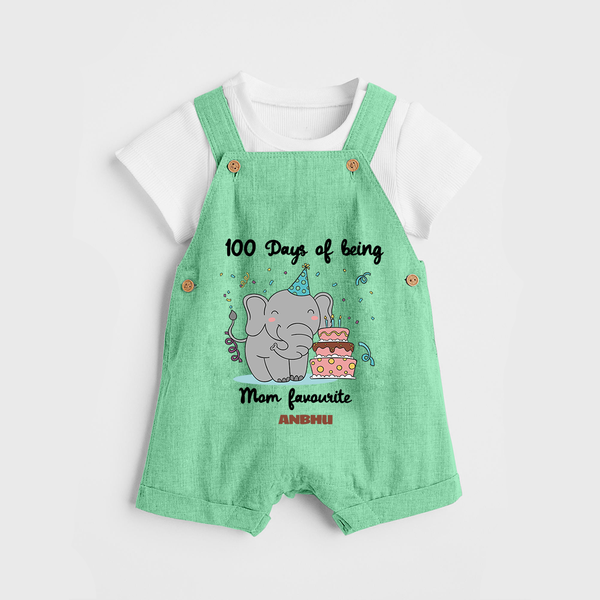 100 Days of Being Mom’s Favorite Dungaree Set | Custom Baby Dungaree Set for 100 Days - GREEN - 0 - 5 Months Old (Chest 18")