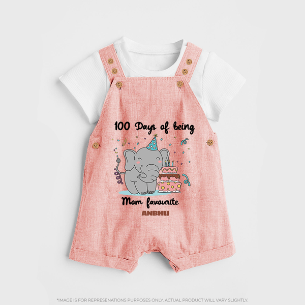 100 Days of Being Mom’s Favorite Dungaree Set | Custom Baby Dungaree Set for 100 Days - PEACH - 0 - 5 Months Old (Chest 18")