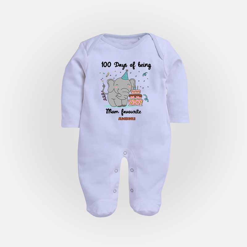 100 Days of Being Mom’s Favorite Sleep Suit | Custom Baby Sleep Suit for 100 Days - BABY BLUE - New Born (Chest 7.5")